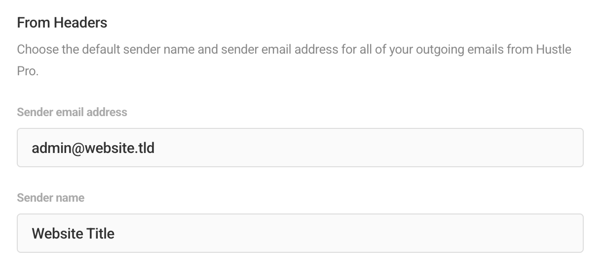 Email from header options in Hustle settings
