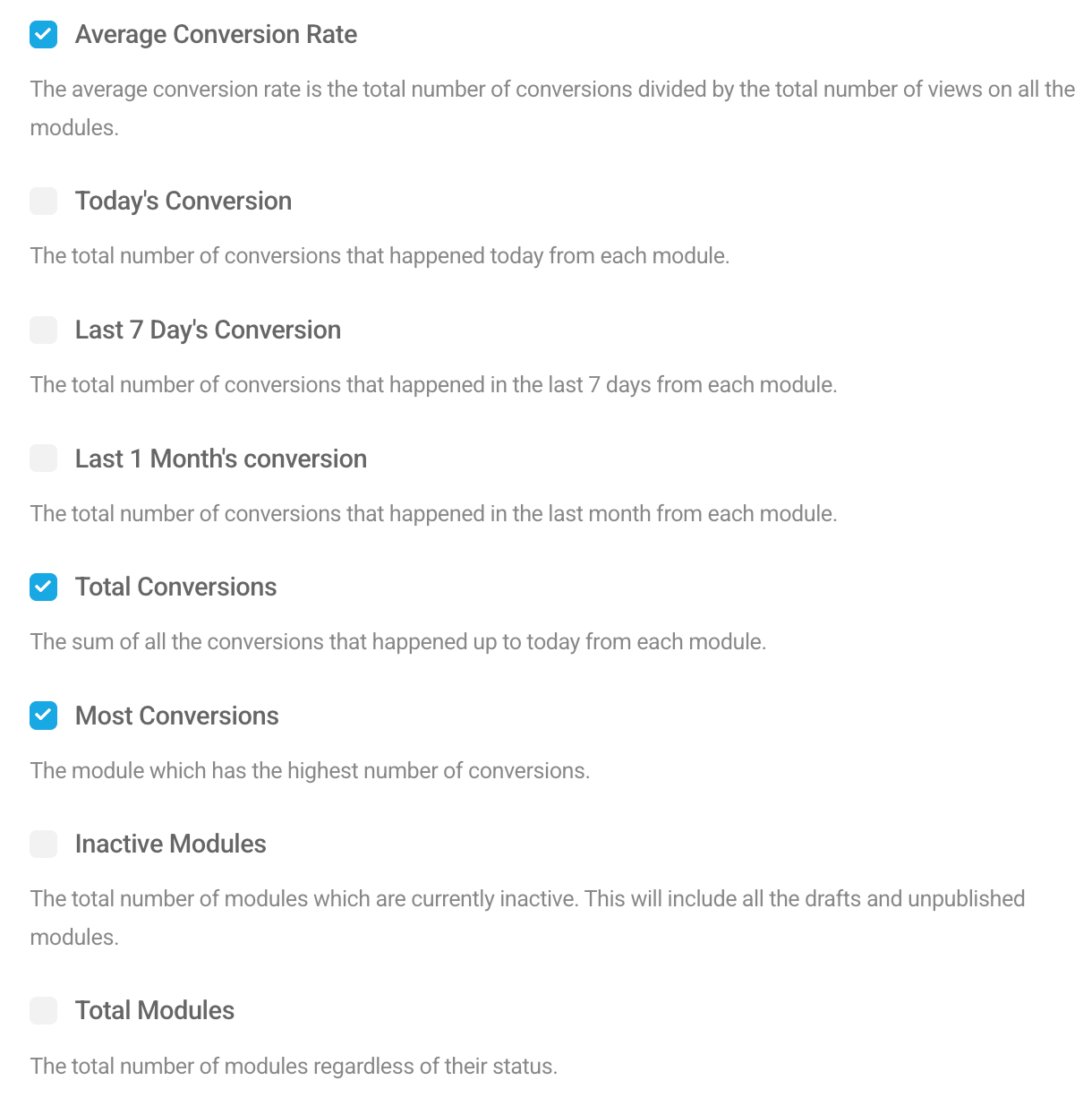 Optional top metrics for Hustle dashboard