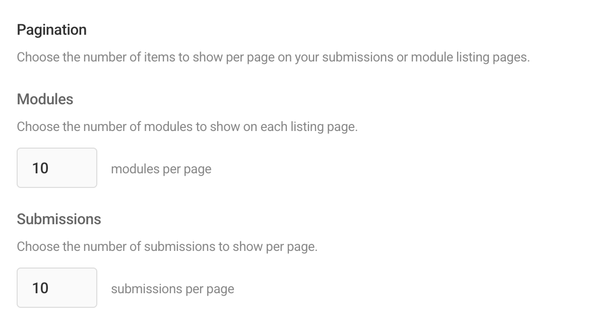 Module pagination options in Hustle settings