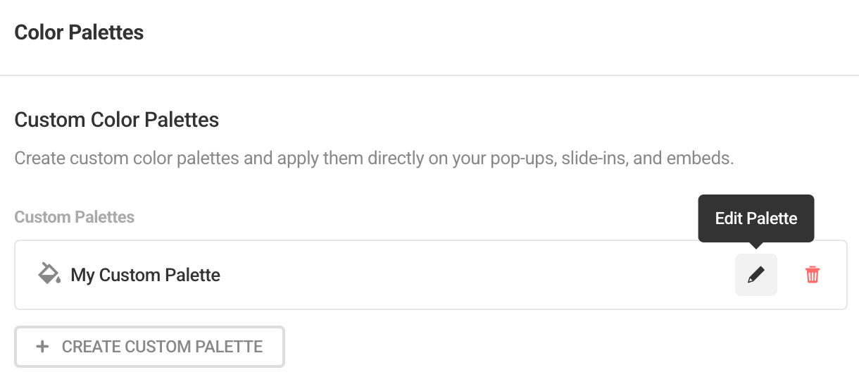 Edit a custom color palette in Hustle settings