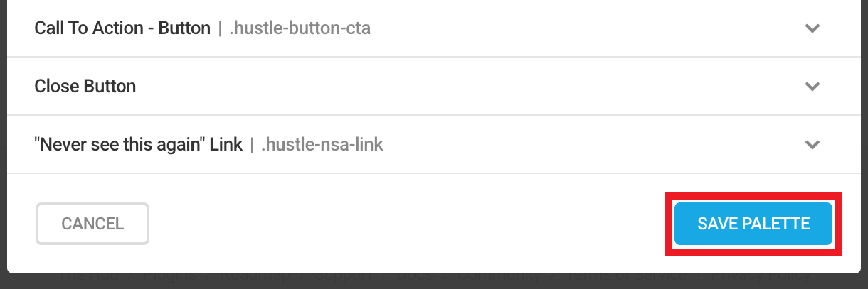 Save a custom color palette in Hustle settings