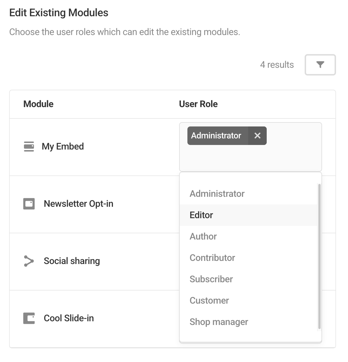 Adjust access per user role in Hustle