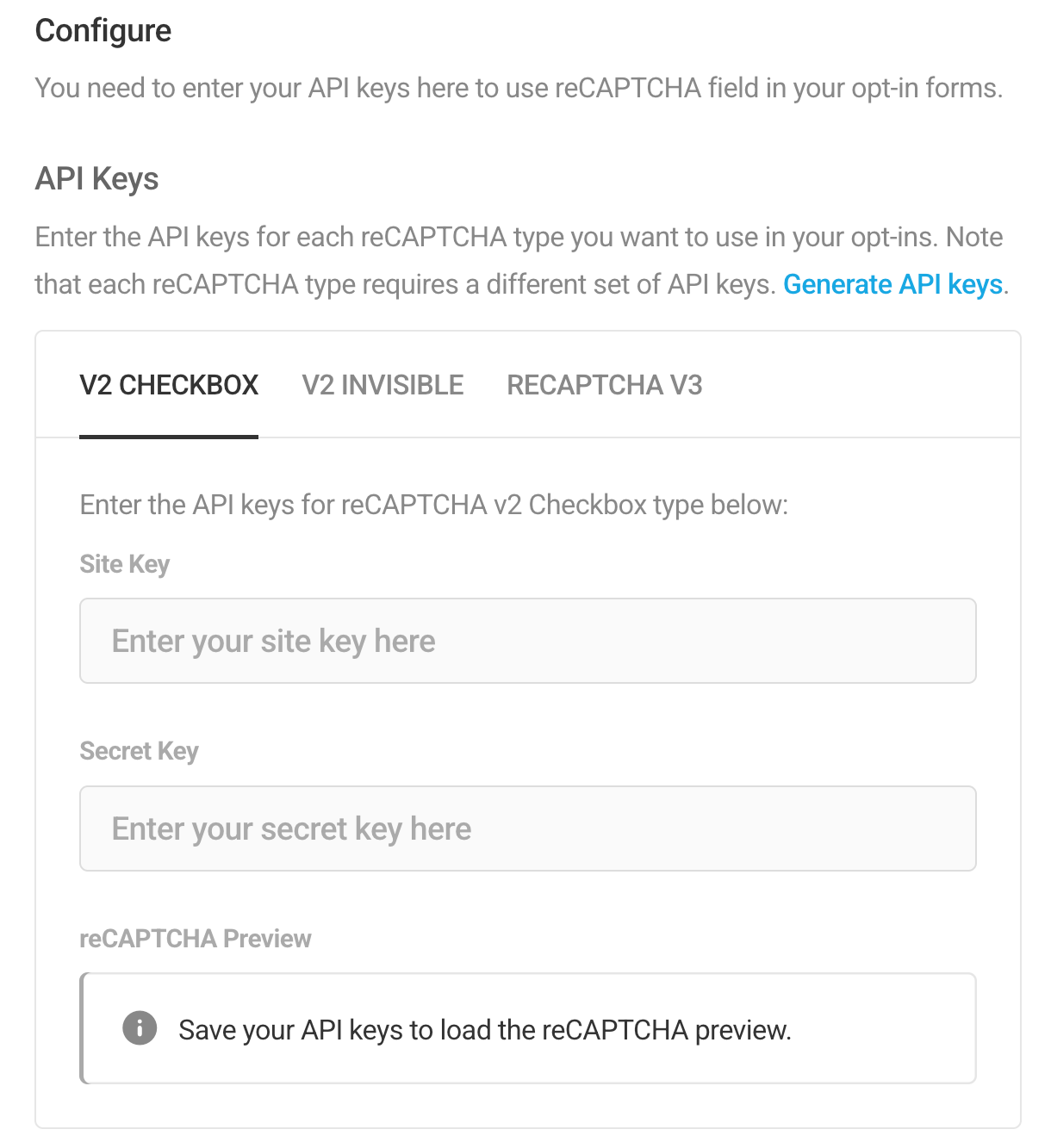 Google reCaptcha settings in Hustle