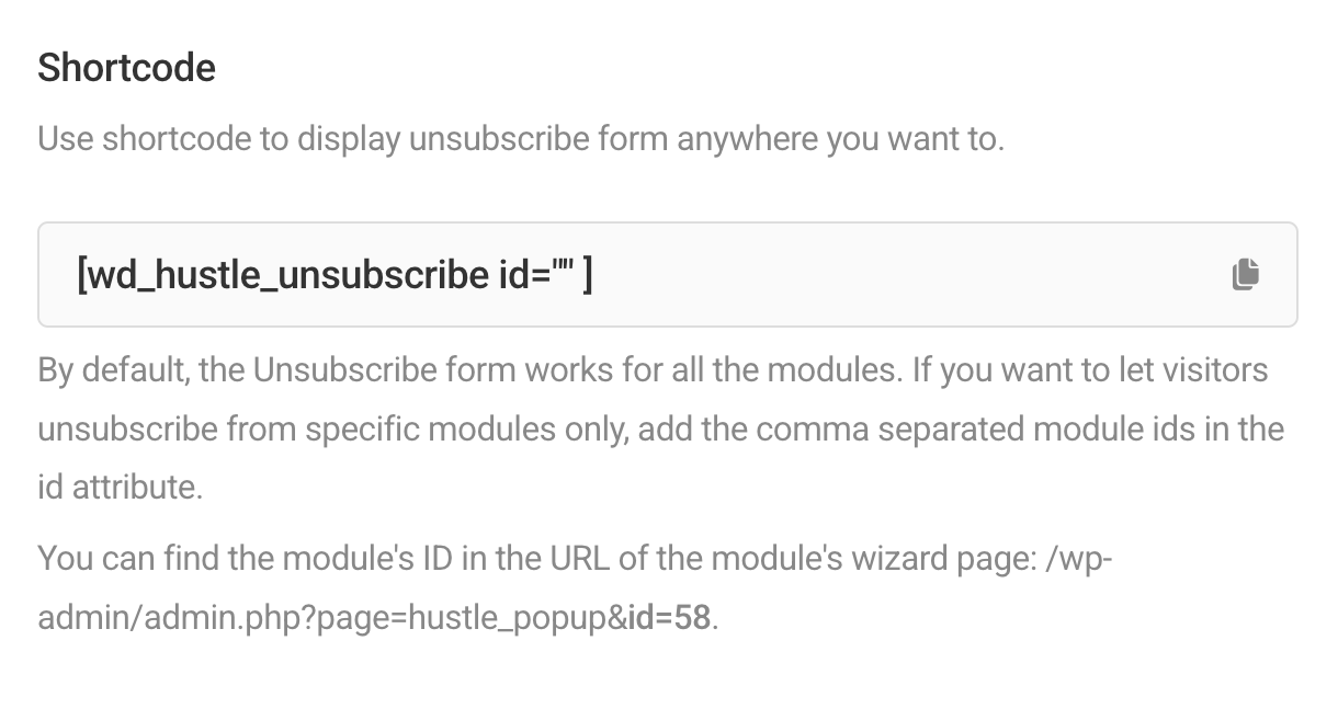 Shortcode to allow users to unsubscribe from any Hustle opt-in list