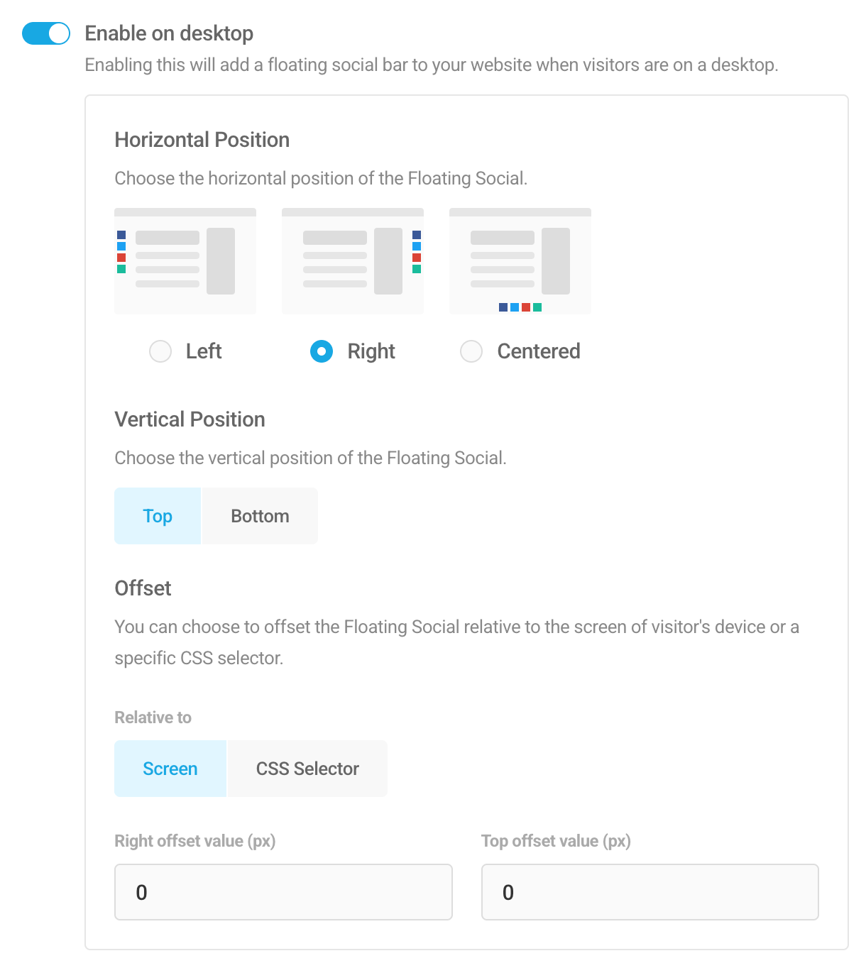 Desktop display options for Hustle floating social module
