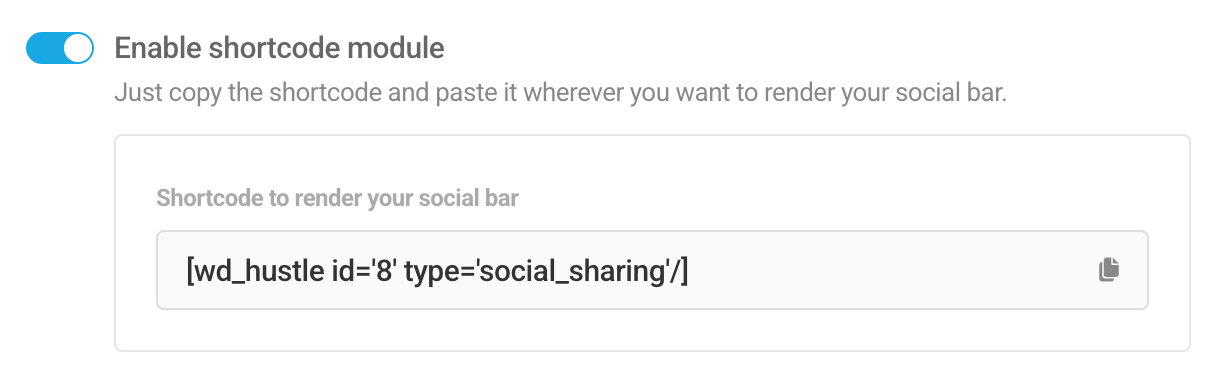 Shortcode available for Hustle social share module