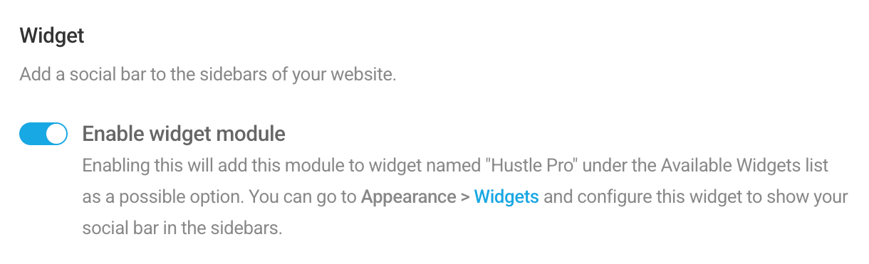 Hustle social share widget in Appearance - Widgets