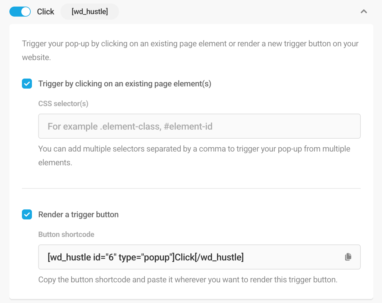 Behavior option to show a module when a page element is clicked