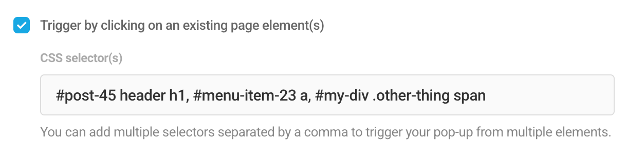 Enter CSS selector to show a module when the page element is clicked