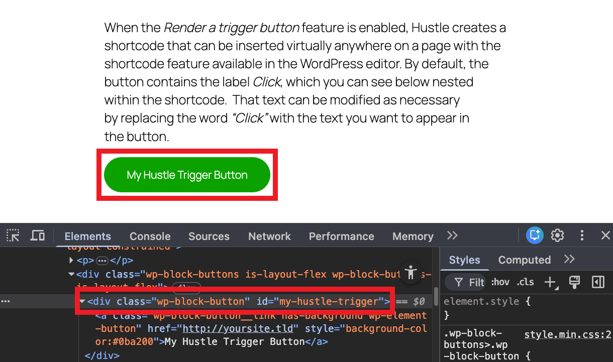 Identify an element's CSS selector to use as a Hustle module trigger