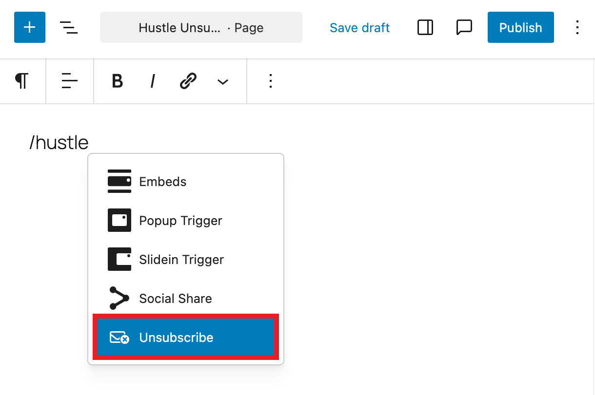 Using Hustle block in Gutenberg
