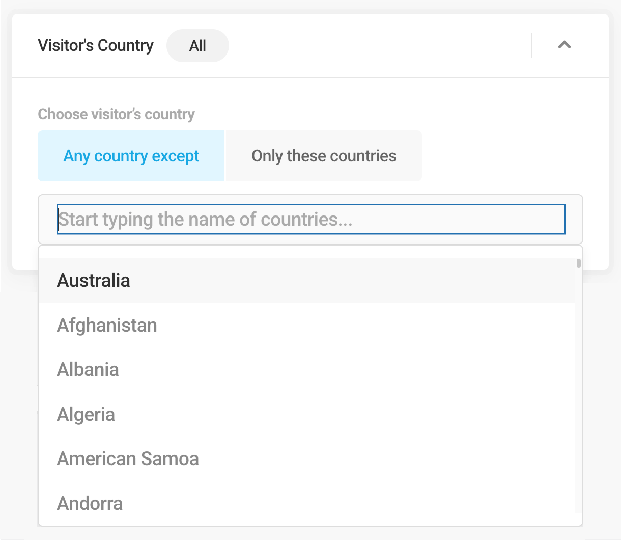 Visitor country visibility condition in Hustle modules