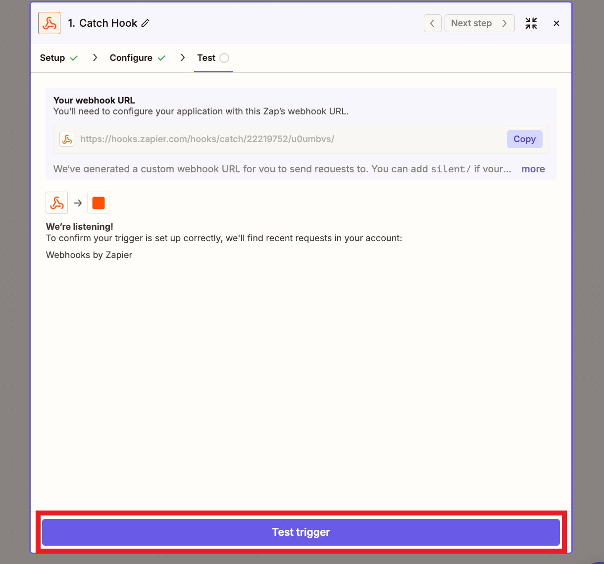 Test trigger at Zapier for integration with Hustle