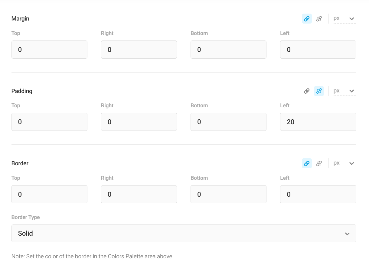 Margin padding and border settings