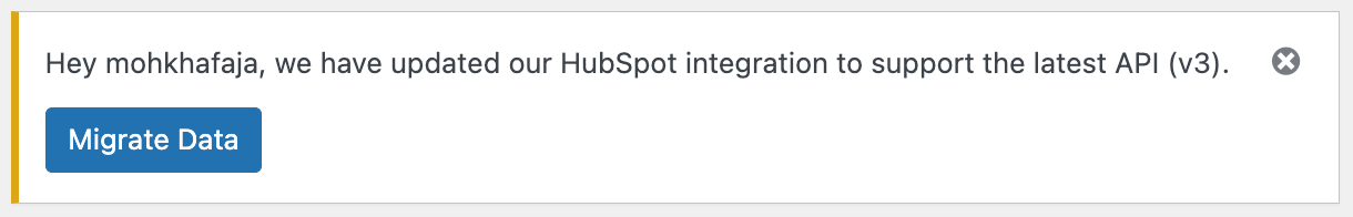 Migrate HubSpot data notice