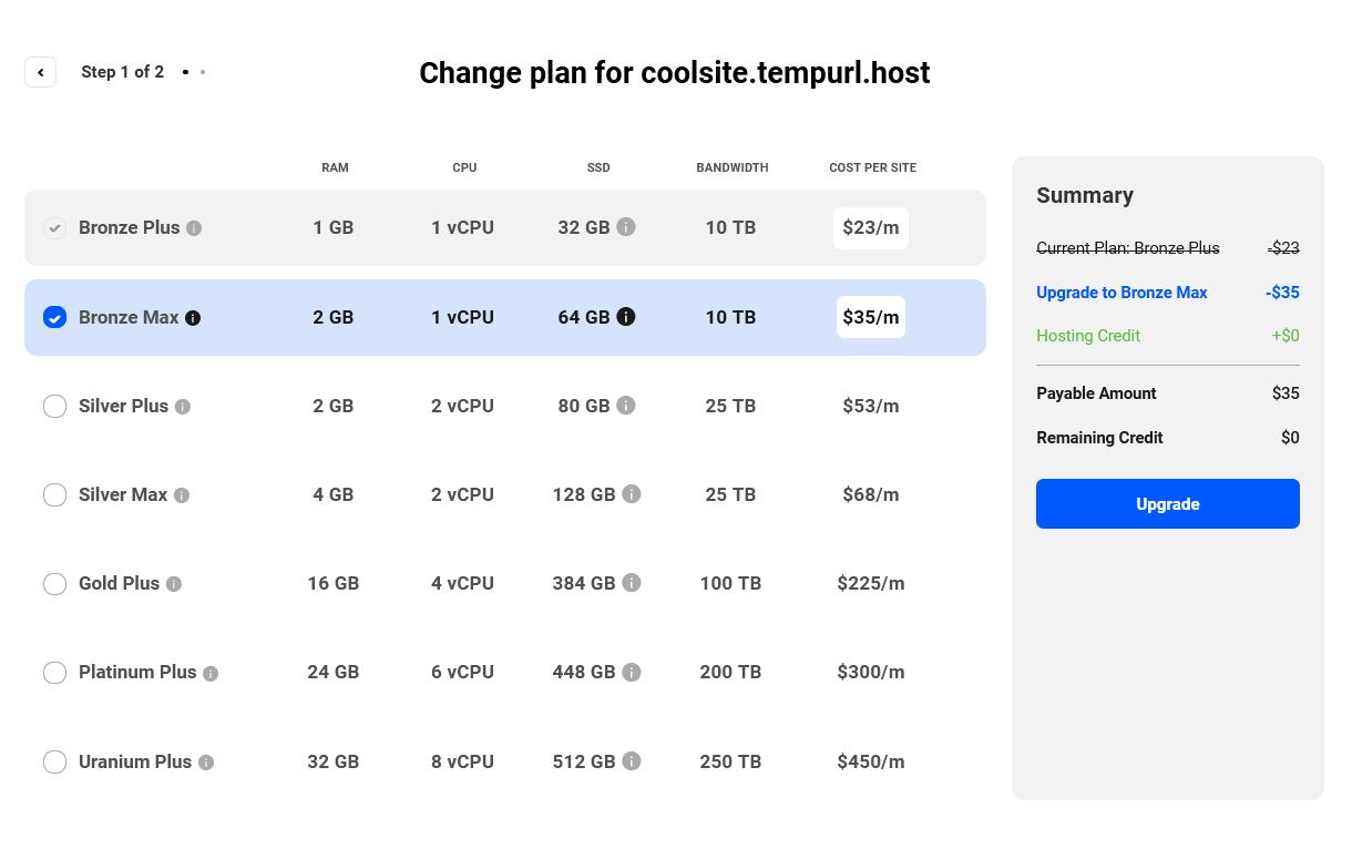 Switch hosting plans in The Hub