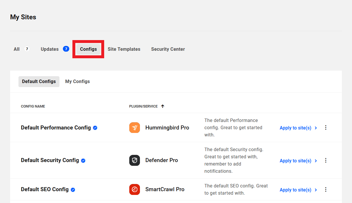 Access configs in The Hub
