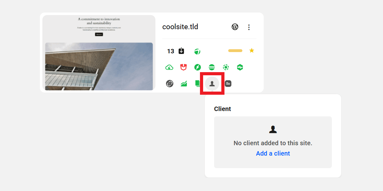 Client icon in My Sites grid view