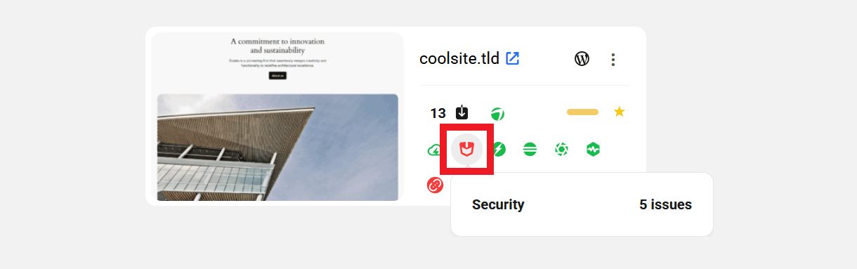 Security icon in My Sites grid view