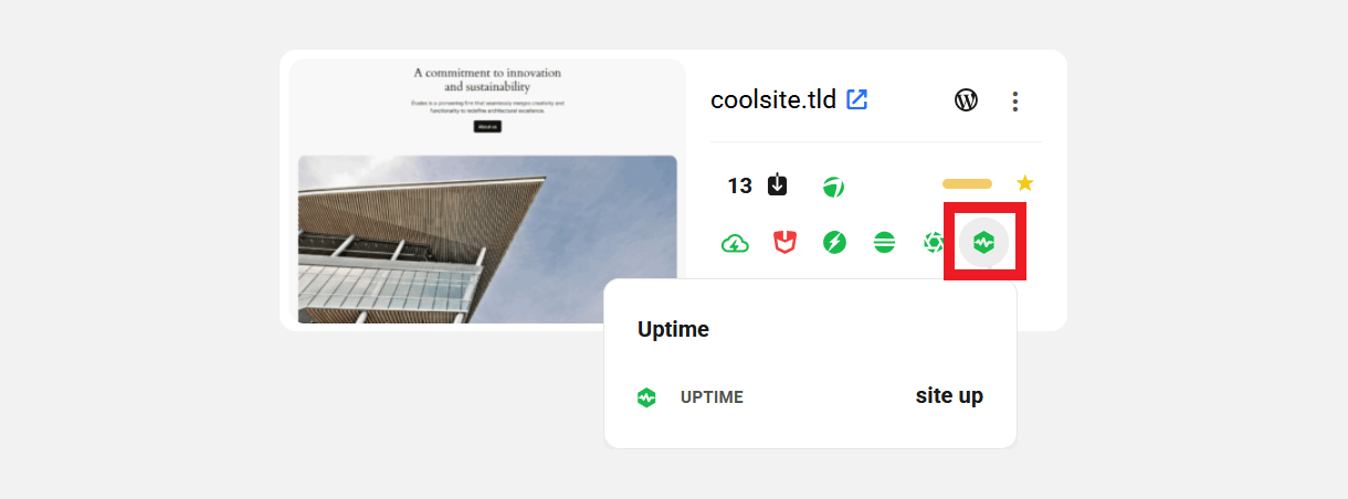 Uptime icon in My Sites grid view