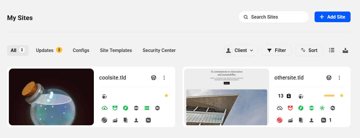 My Sites grid view in The Hub