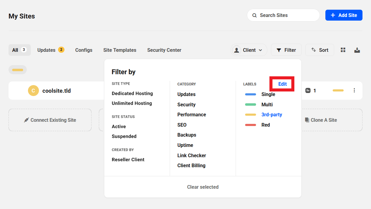 Edit custom labels in The Hub