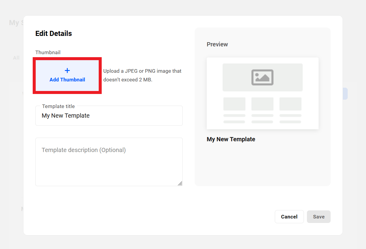 Add a thumbnail image to a custom site template in The Hub