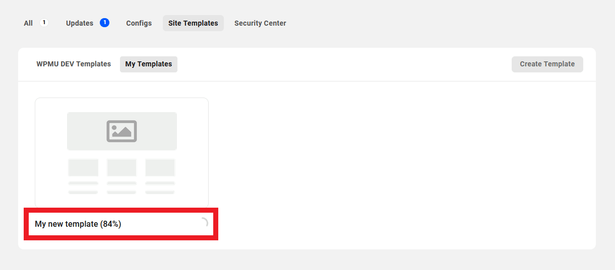 Progress of site template creation in The Hub