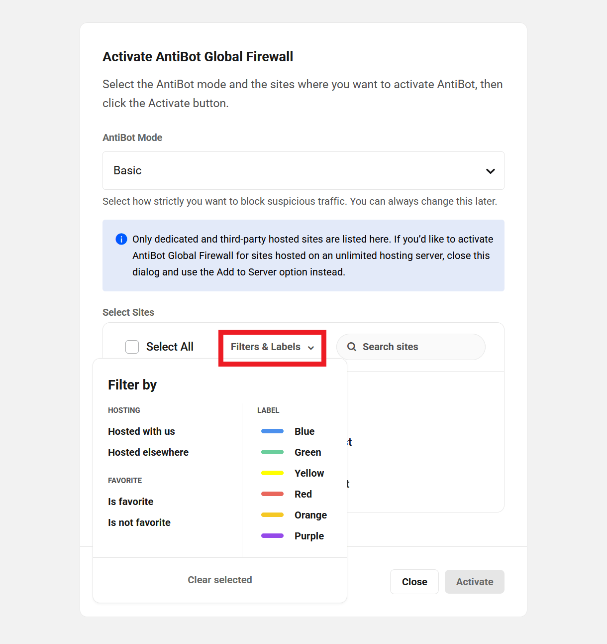 Activate AntiBot on selected filtered sites