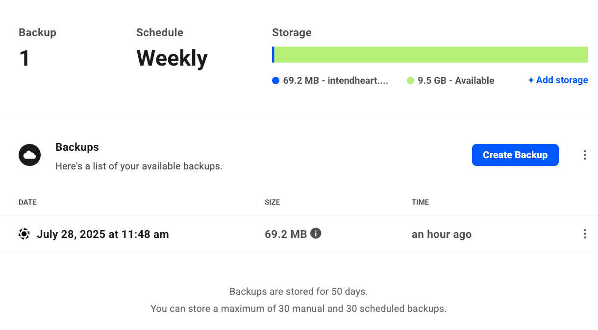 Snapshot storage displayed in Hub