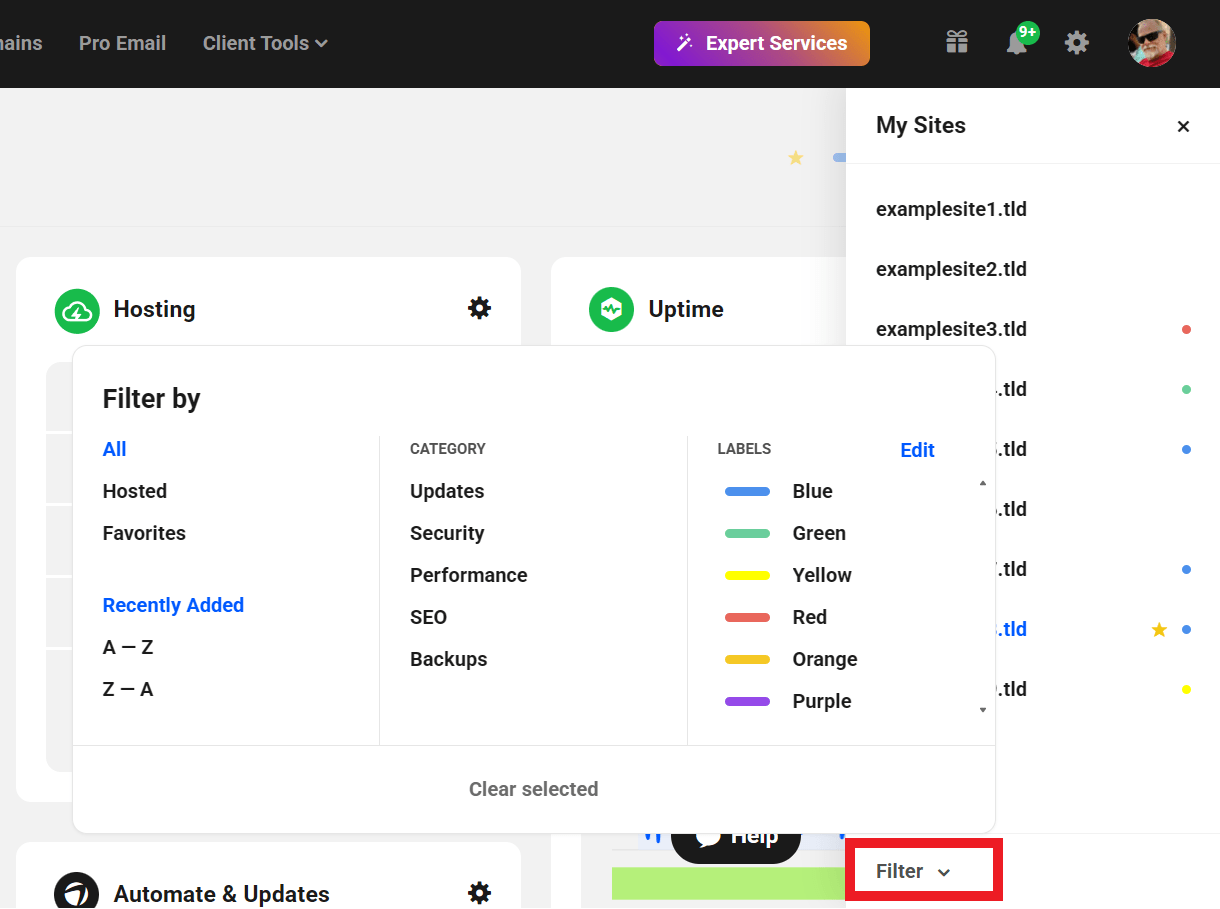Filter the list of sites in The Hub site switcher