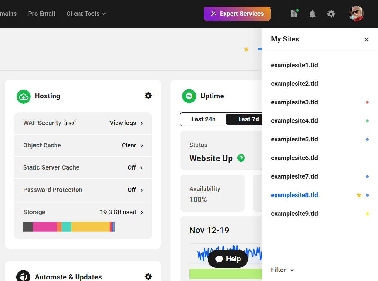 Switch to any site in The Hub
