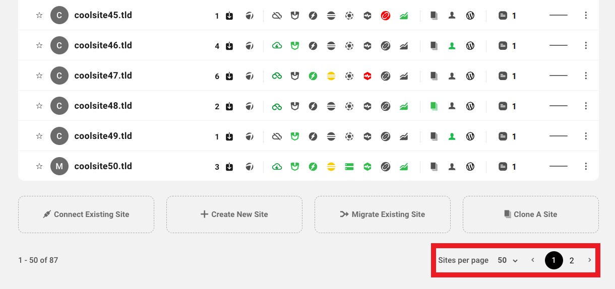 My Sites navigating pagination