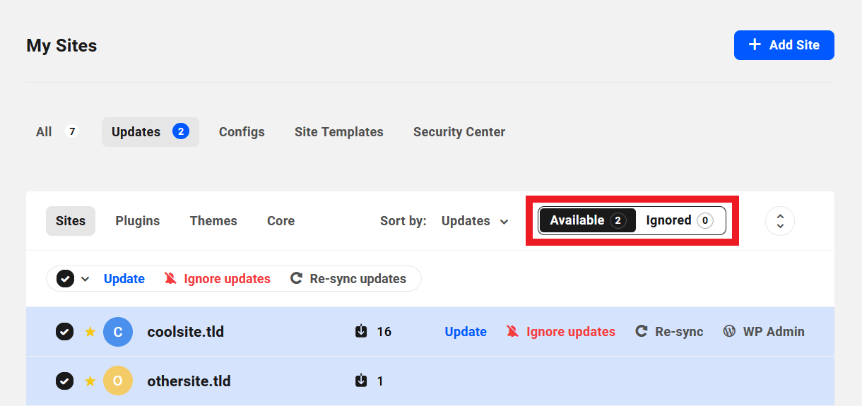 View ignored updates in Hub