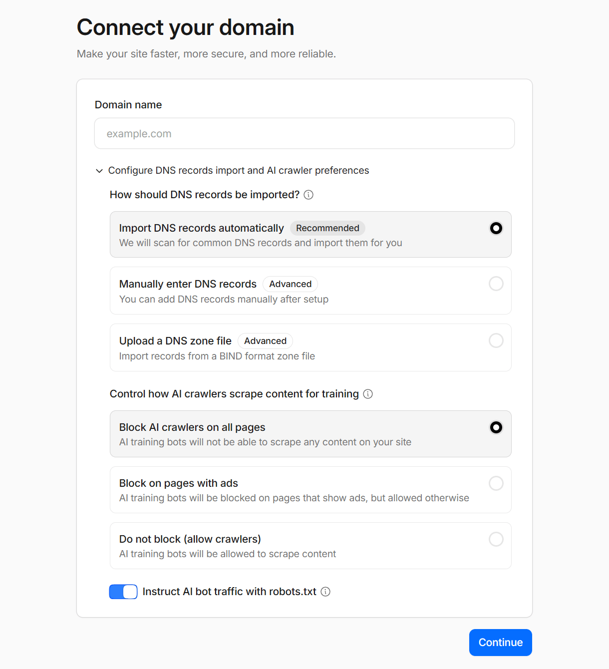 Cloudflare add domain screen