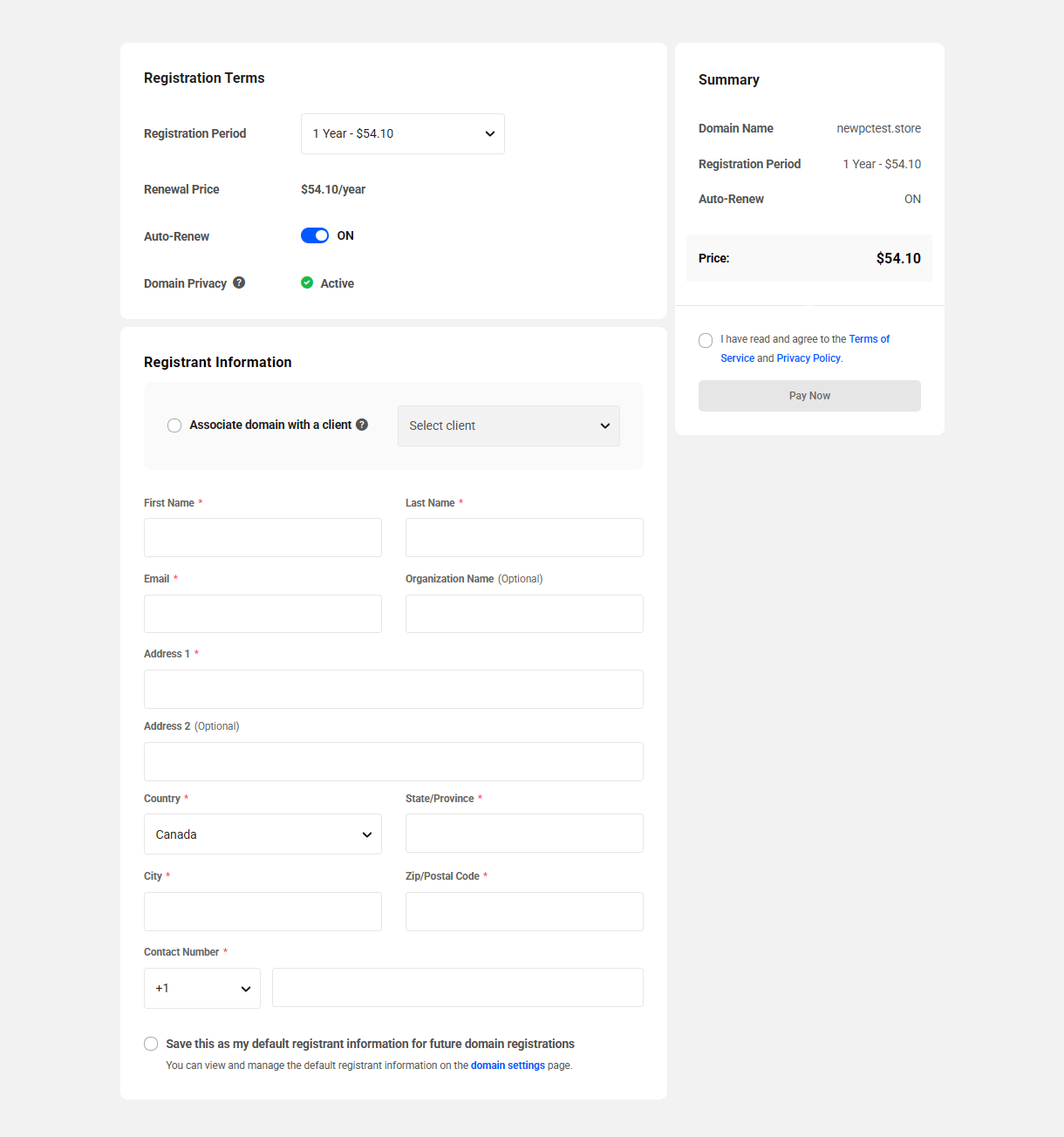 Information required to register a domain in The Hub