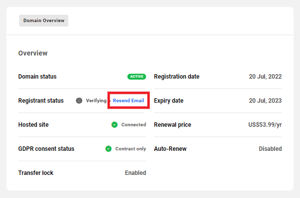 Allows a team member to resend the registrant verification email to domain owner contact email addresses