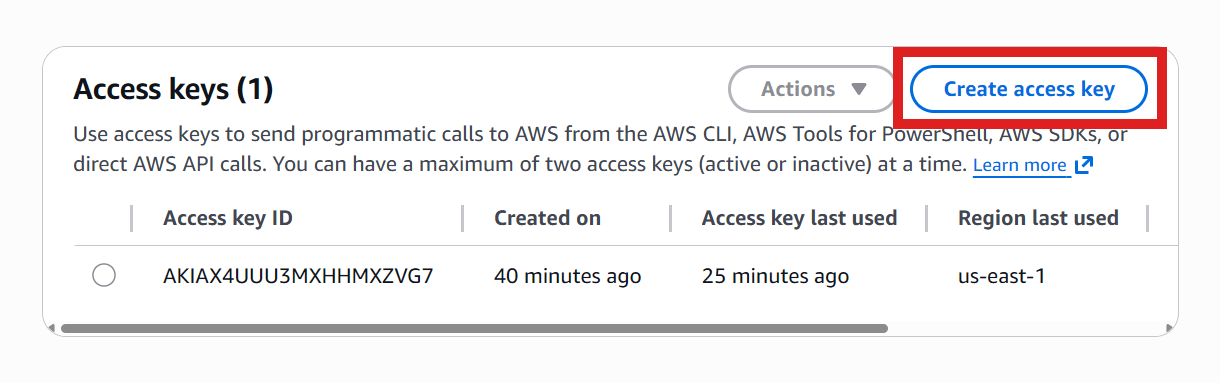 Create new access key in Amazon S3