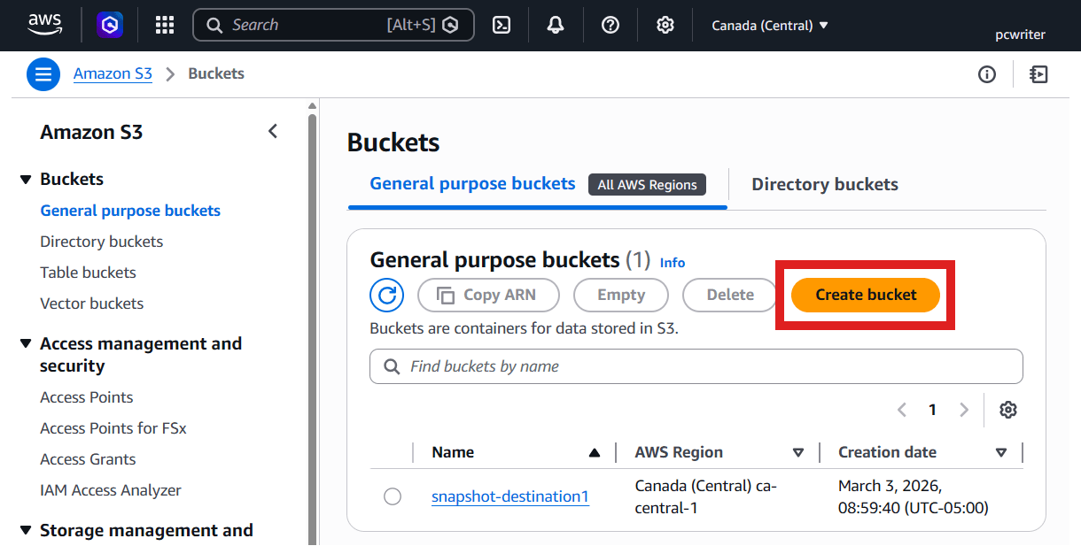 Create a new Amazon S3 bucket