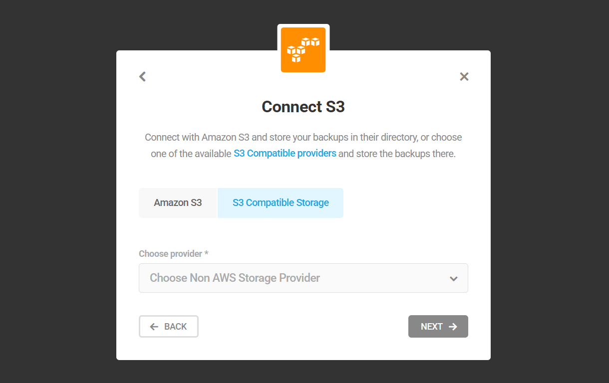 Select an Amazon S3 compatible destination