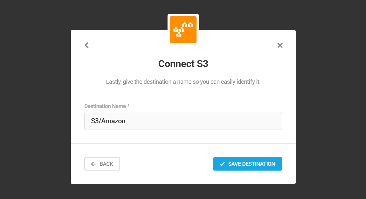 Enter name for Amazon S3 destination