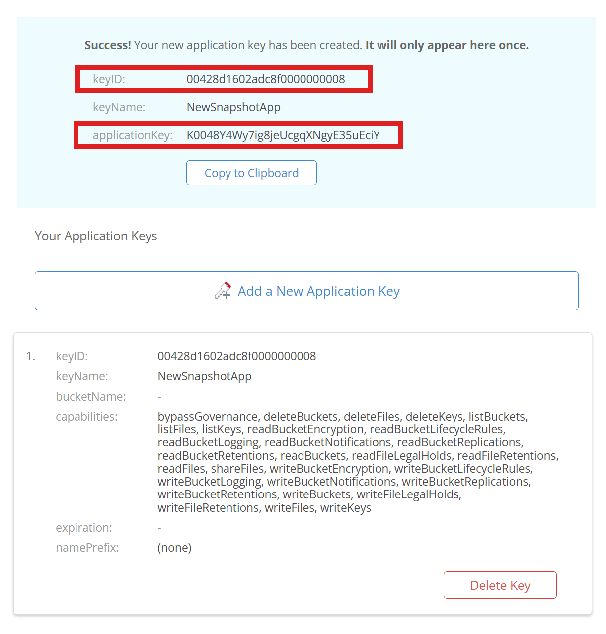 Create an app at Backblaze for Snapshot destination
