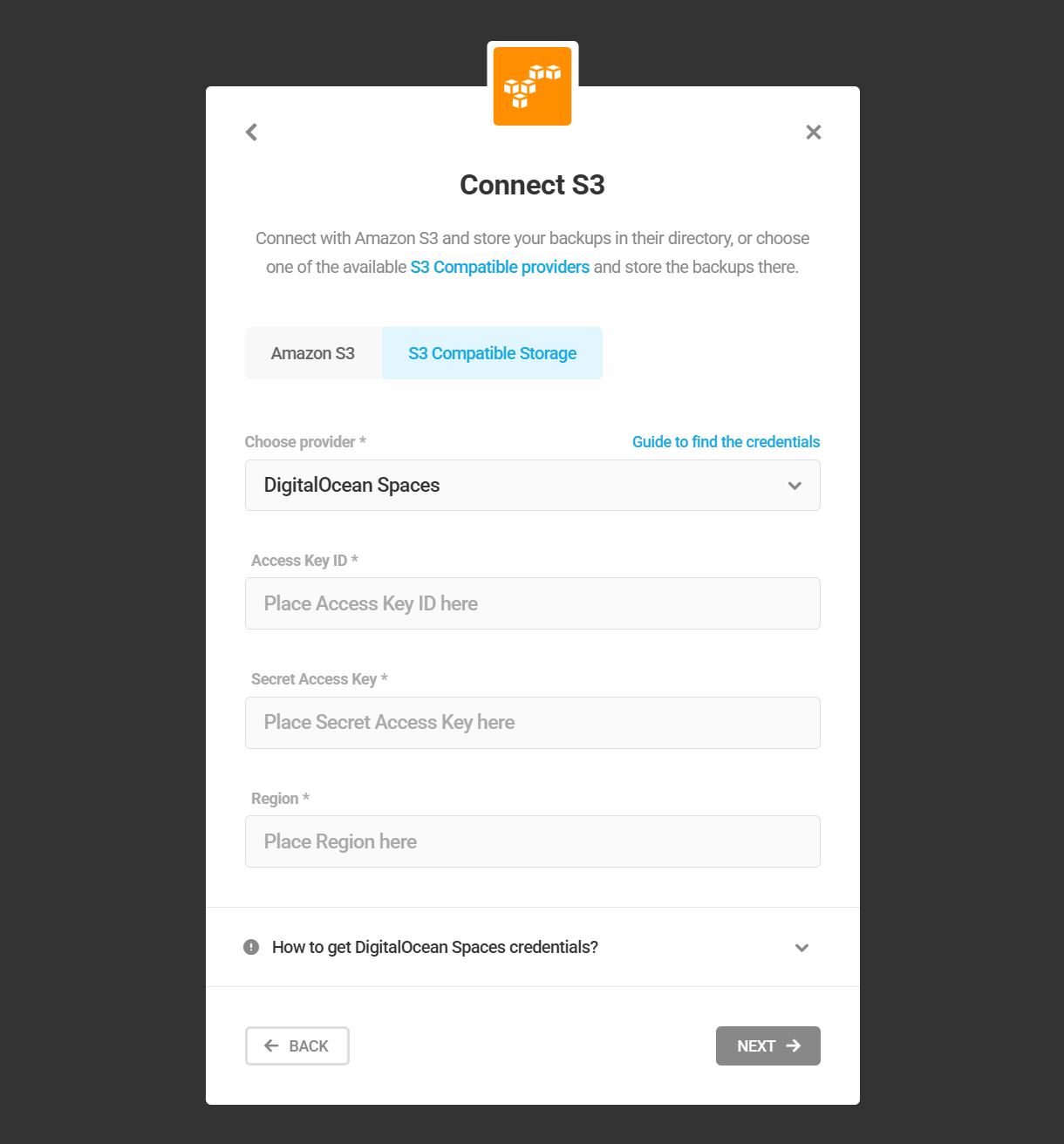 Digital Ocean connection credentials