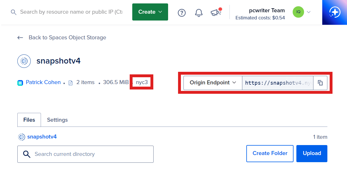 Digital Ocean spaces region in endpoint