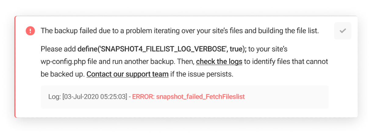 Error: snapshot_failed_FetchFileslist