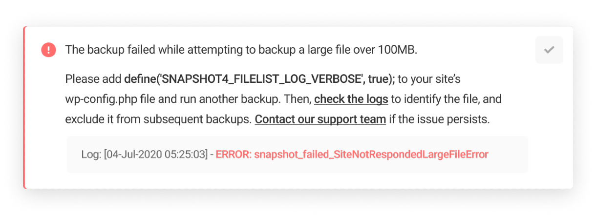 Error: snapshot_failed_SiteNotRespondedLargeFileError