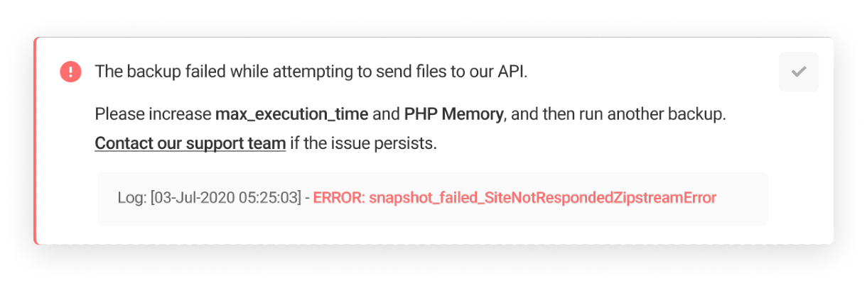 Error: snapshot_failed_SiteNotRespondedZipstreamError