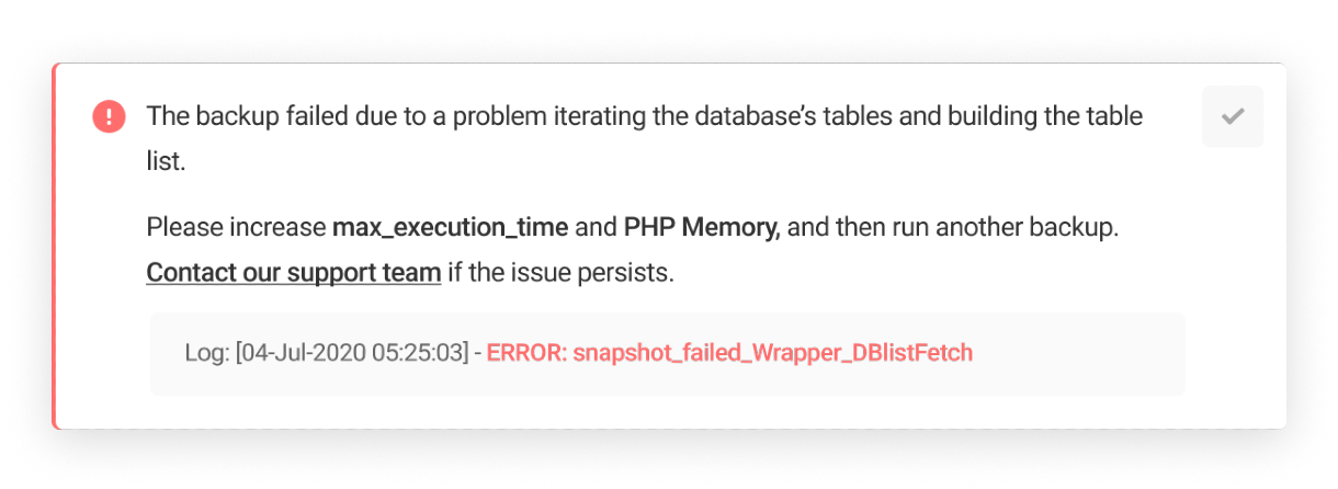 Error: snapshot_failed_Wrapper_DBlistFetch