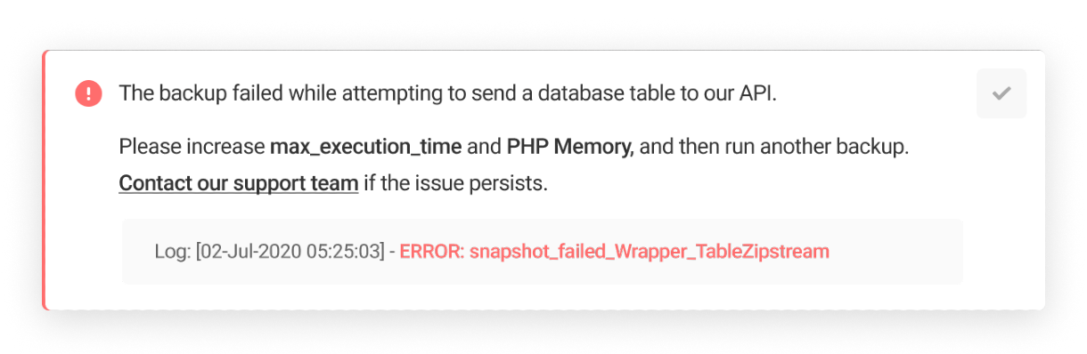 Error: snapshot_failed_Wrapper_TableZipstream