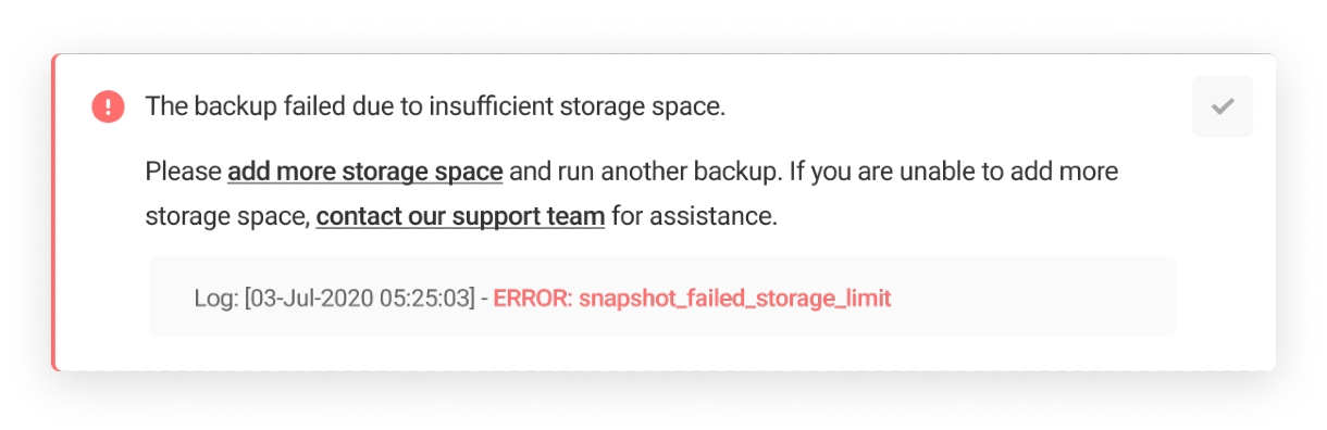 Error: snapshot_failed_storage_limit